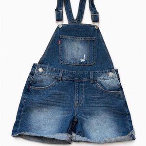 Levi’s Denim Shortall Overalls Shorts 14 REG Distressed